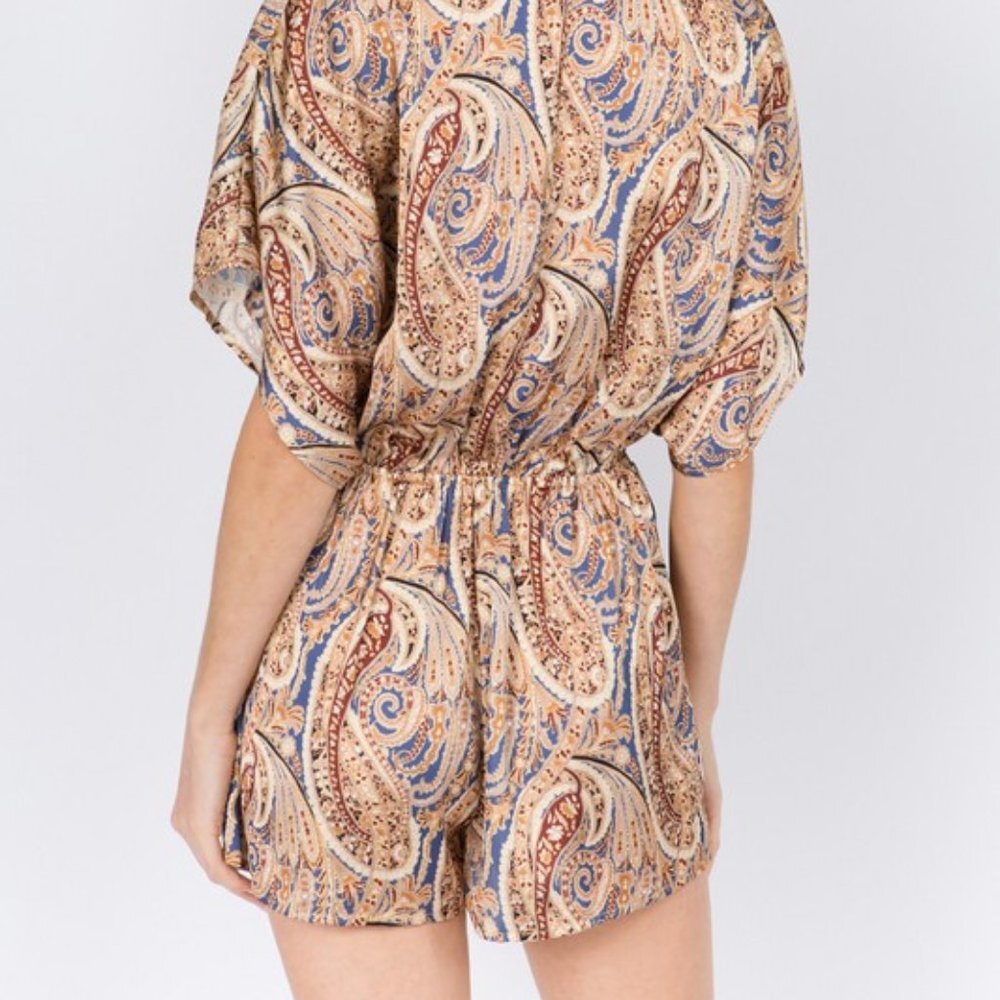 Blue Paisley Kimono Sleeve Romper - Picture 4 of 10
